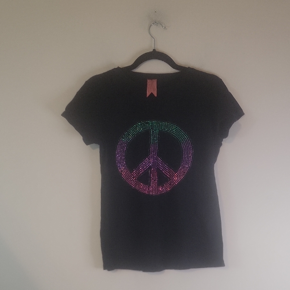 Black T-Shirt with Colorful Peace Sign